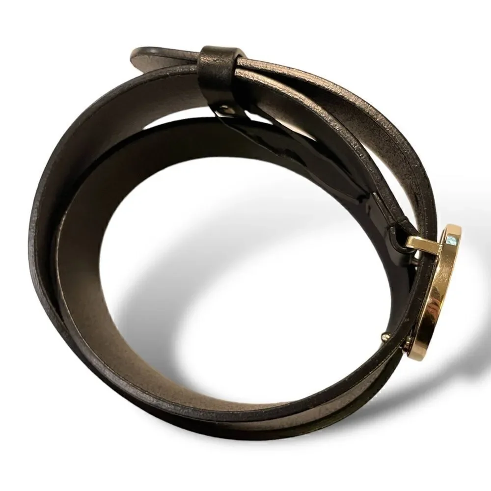 GUCCI Womens Champagne Gold G Buckle Black Leather Belt |Size: 32”|